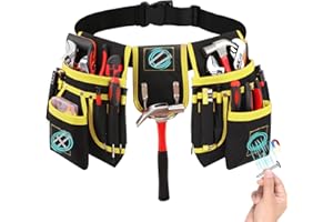 OAVOSTD Tool Belt with 27 Pockets and 3 Magnetic Zones, Freely-Combinable, Heavy-Duty yet Lightweight Tool Pouch & Tool Belts for Men: Electricians, Carpenters – A Great Gift for Fathers and Husbands(Yellow)