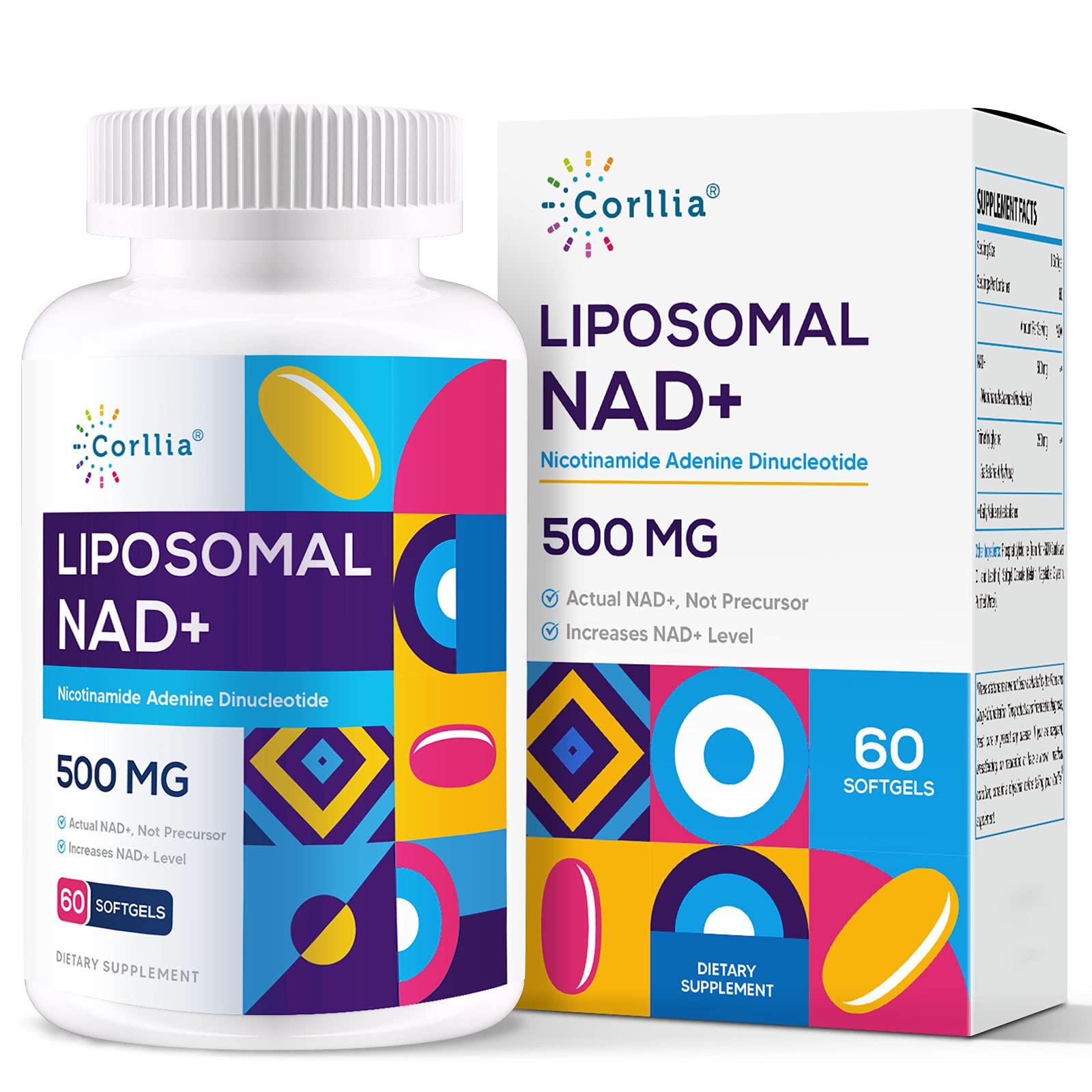 Corllia Liposomal NAD+ 500mg with TMG 250mg Softgels, Nicotinamide Riboside Alternative, Actual NAD+ Supplement, 60 Servings
