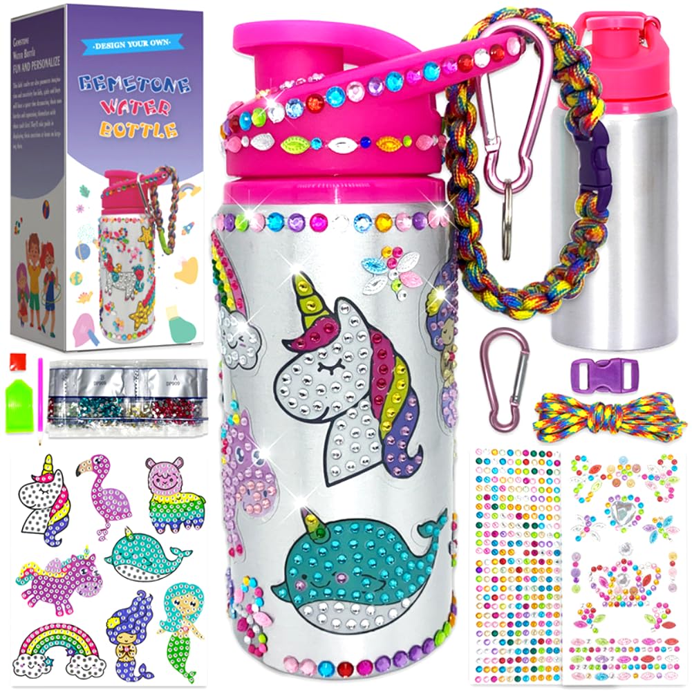 Unicorn Water Bottle - 5 Year Old Girls Gifts, DIY Decorate - Girls Water Bottle, Birthday Present, Diamond Art Stickers Craft Sets