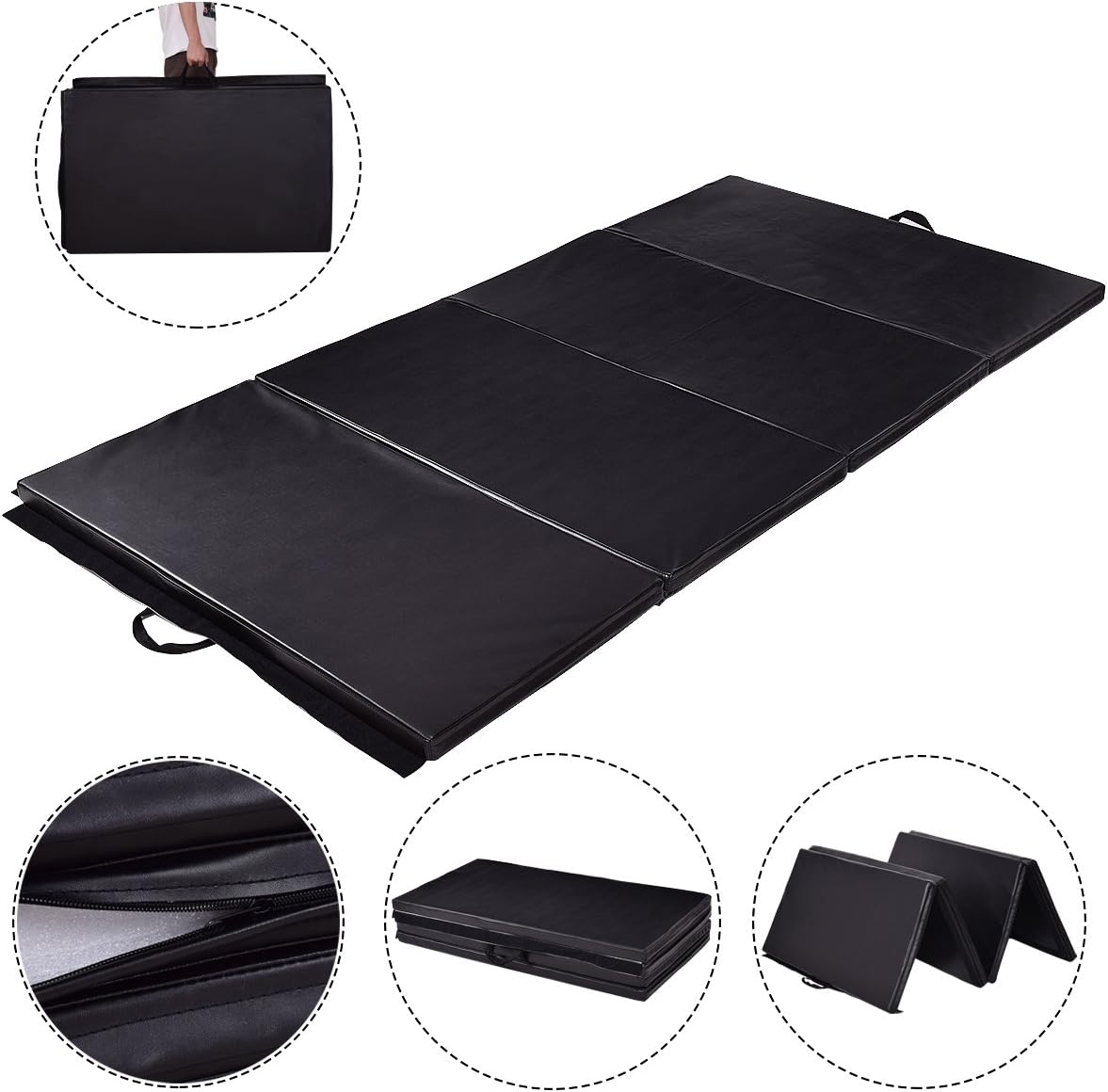 MAT EXPERT 4'x10'x2 Gymnastics Mat, Folding Exercise Aerobics Mat with Carrying Handles for Home Gym, Extra Thick High Density Anti-Tear Gymnastics Exercise Mat