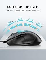 TECKNET USB Wired Mouse 6400 DPI 6-Button Ergonomic USB Computer Mouse view 2