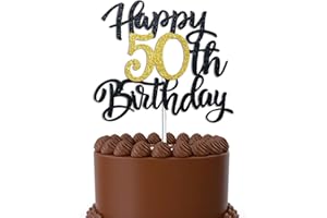 URYYRIT Happy 50th Birthday Cake Topper Black Gold Glitter Cheers to 50 Years Cake Topper 50 Cake Topper 50 Fabulous Cake Topper for Happy 50th Birthday Decorations Anniversary 50th Birthday Decoration