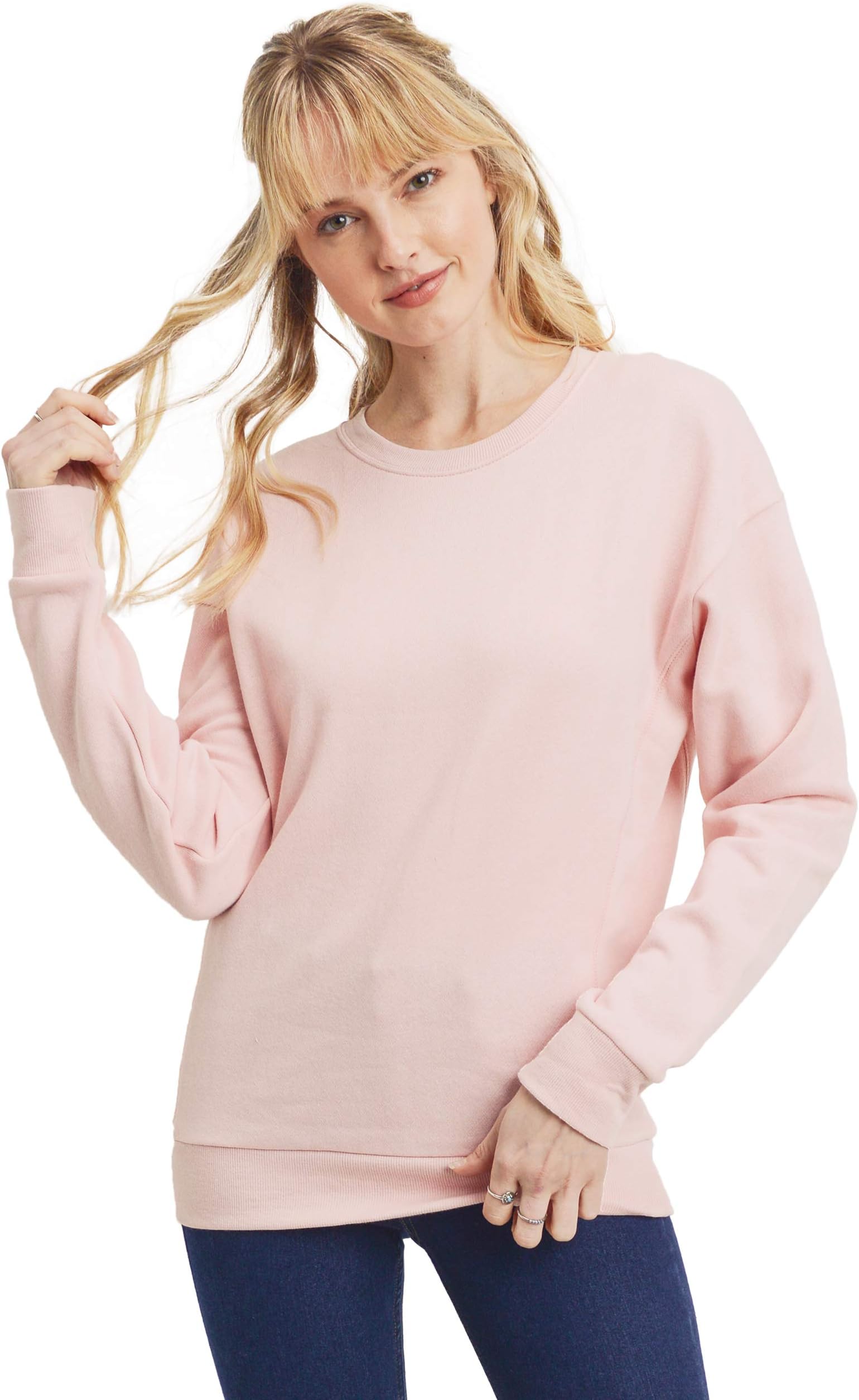 Women's Ultra Soft Fleece Lightweight Casual Active Wear Thin Crew Neck Sweatshirt