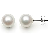 Belacqua AAA Quality Japanese Akoya Cultured Round Pearl Stud Earrings in 14K White or Yellow Gold or Sterling Silver, Size - 5.0mm to 8.5mm, Fashion Jewerly for Women, Gift Box Included