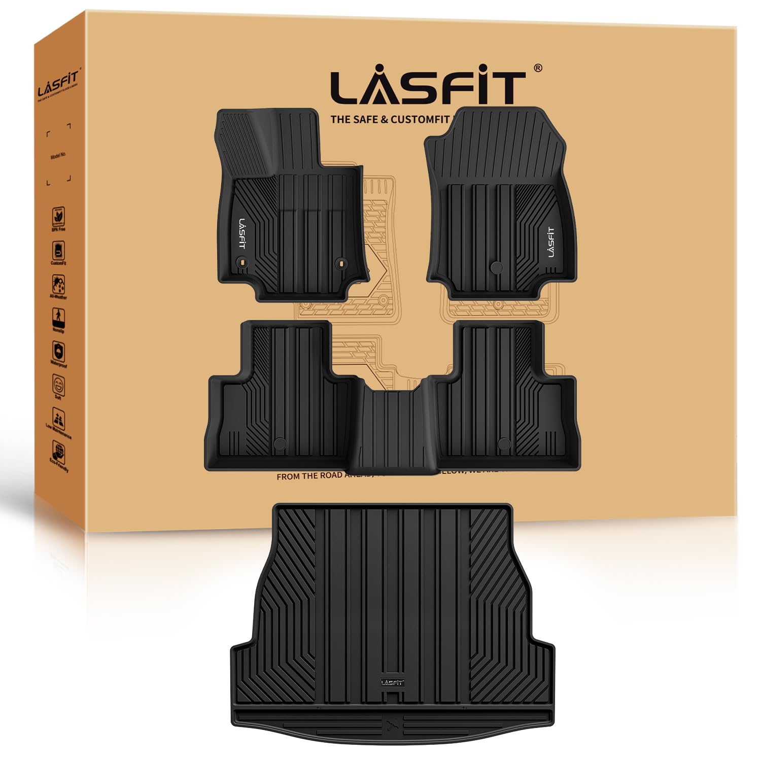 Photo 1 of ***ONLY ONE FLOOR MAT (MIDDLE ONE)*** LASFIT Floor Mats&Trunk Mat for Toyota RAV4 2019-2025(Not Fit Hybrid) All Weather TPE Custom Fit Floor Liner for Toyota RAV 4 LE/XLE/Limited/TRD/Adventure Full Set Accessories, Lifespan 5 Years+,Black