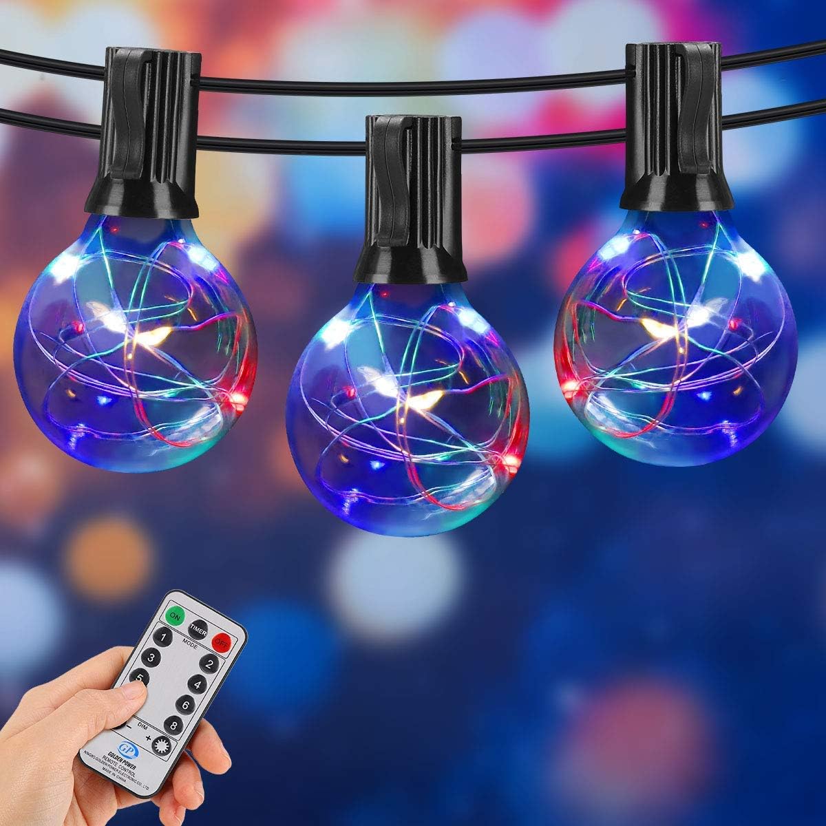 Eicaus Multicolor String Lights, Waterproof 32ft LED Light Strand with Wireless Remote Control, Dimmable Outdoor/Indoor Decorative Lighting for Wedding Party Patio Wedding Christmas