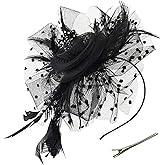 Enignic Fascinators Hats for Women Tea Party Church Hats Black Fascinator Pillbox Hat for Women
