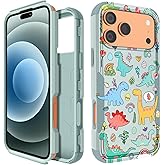 Plakill for iPhone 17 Pro Case for Women - Cute Girls Girly Phone Cover Cool Aesthetic Unique Design Teen Dinosaur Heavy Duty Protective Shockproof Military Grade Funda for iPhone 17 Pro