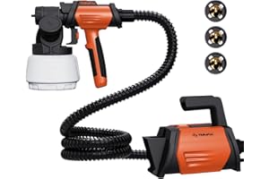 Tilswall Paint Sprayer 800W HVLP Spray Paint Gun with 1300ml Container, Electric Paint Sprayer Gun with 4 Nozzles & 3 Patterns for House Painting Furniture Cabinets Fence Home Walls Shark 800 (Orange)