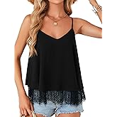 LYANER Women's Summer Cute Cami Shirts Spaghetti Strap V Neck Sleeveless Lace Trim Tops