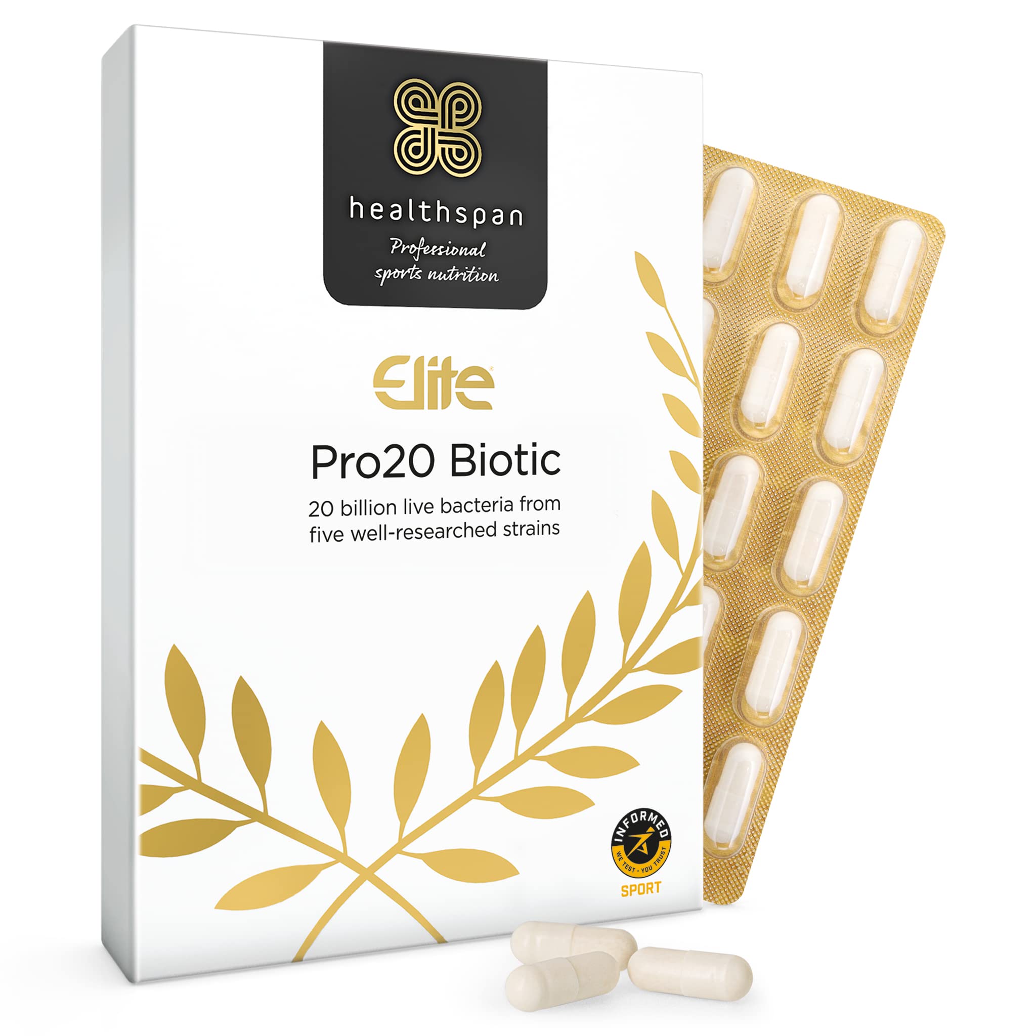 Healthspan Elite Pro20 Probiotic | 120 Capsules | All Blacks Official Partner | Gut Health | 20 Billion Live Friendly Bacteria | Informed-Sport Accredited | Vegan