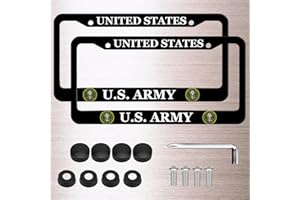 HIBUFAN 2 Pack License Plate Frames for U.S. Army, Universal Aluminum Front and Rear License Plate for United States Army (Black)