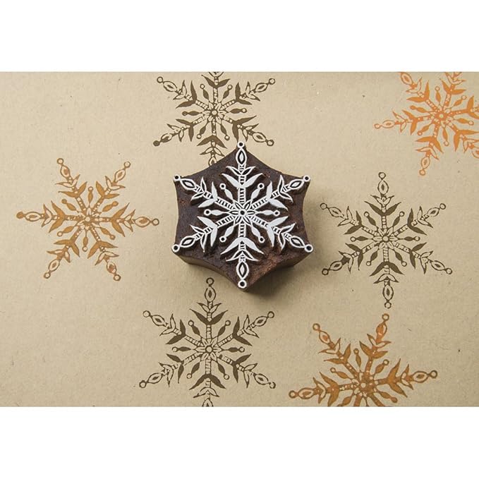 Rayher Hobby 58878000 Blockwallah Holzstempel Motiv Eisblumenkristall, 7,5 x 7,5 cm, Stempel handgefertigt in Indien, für Sto