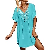 SimpleFun Womens Swimsuit Coverup Lace Crochet V Neck Bathing Suit Cover Up Dress Beach Cover Ups for Swimwear
