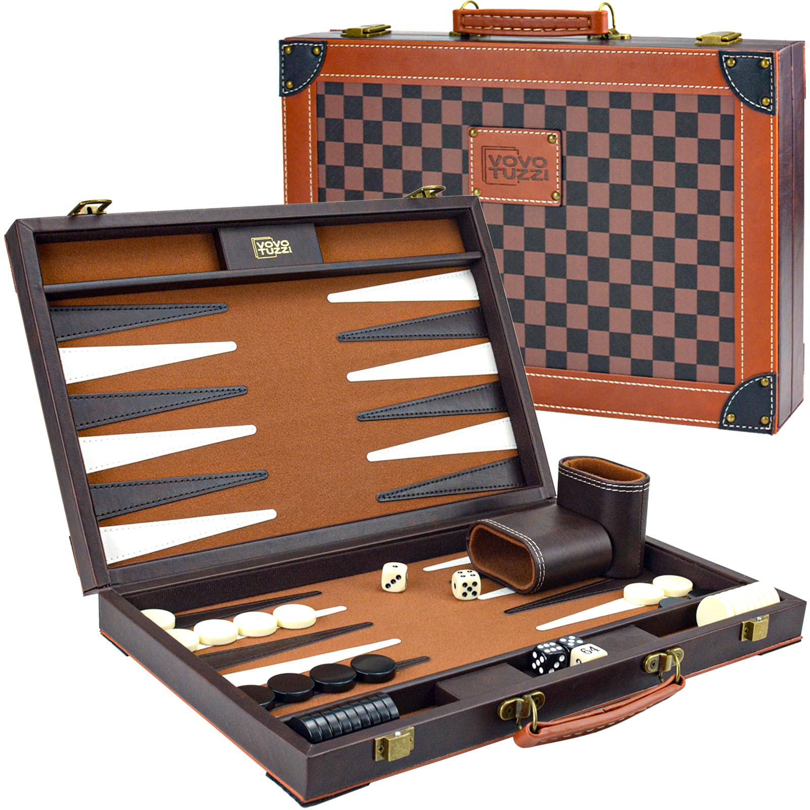 Photo 1 of VOVOTUZZI Backgammon, Backgammon Sets for Adults, 15" Backgammon Board Games, Large Backgammon Set Leather Travel Strategy Game, Brown