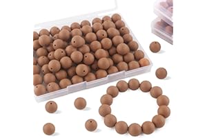 Sunrony 70Pcs Silicone Beads, 15mm Silicone Beads for Keychain Making Silicone Focal Beads Loose Rubber Silicone Beads for Necklace Making Kit and Bulk Round Silicone Beads for Pens (Camel)