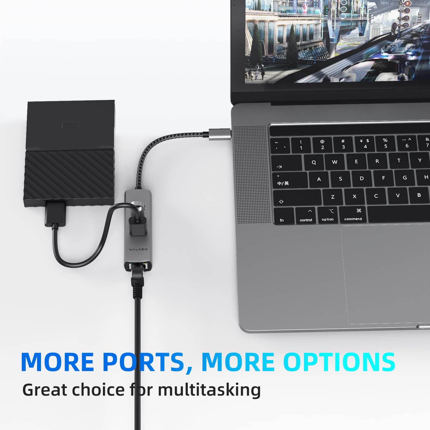 WALNEW USB C Ethernet Adapter, USBC Hub with 3 USB 3.0 & RJ45 Gigabit,Thunderbolt-4 OTG Network Multiport Dongle for MacBook Pro Air,iMac,iPad,Surface,XPS,Chromebook,Samsung Galaxy S23 Tab S8