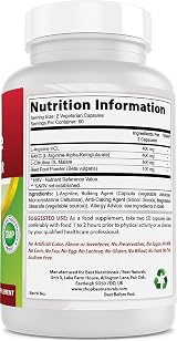 Best Naturals L-Arginine NO Booster 1300 mg 120 Veg Capsules view 6