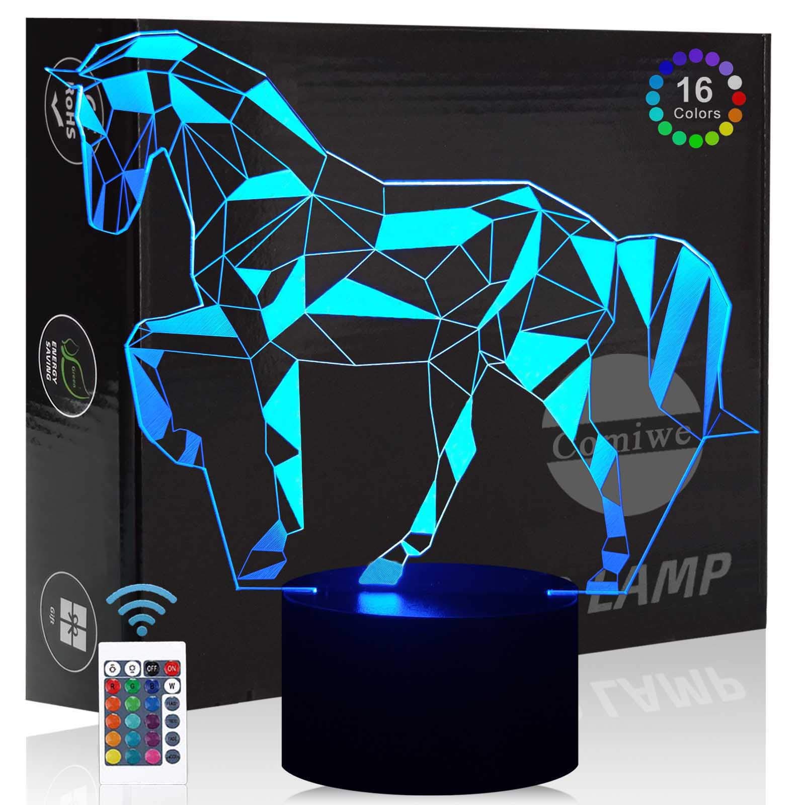 Comiwe Horse (A) 3D Illusion Night Light Toys,16 Colours Change Smart Touch & Remote Control,Home Decor LED Bedside Table Desk Lamp,Christmas Birthday Gift for Girls Boys Kids Adults Friends & Family