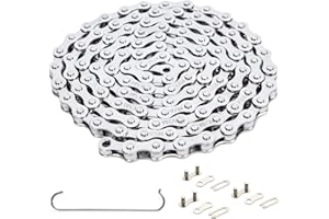 YBEKI 1-Speed Bike Chain 1/2" x 1/8" 114L – Military-Grade Silver Plated Chain with 3 QuickLinks | 11,000 PSI Tensile Strength & US Winter-Proof | Shimano/SRAM Compatible | Tool-Free 90-Second Install