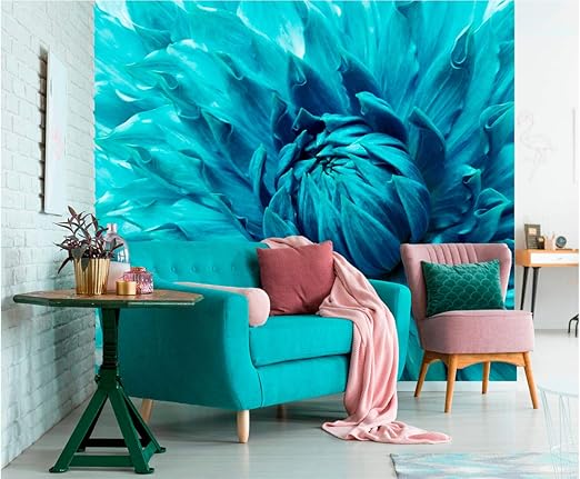 Papel Pintado Para Pared Textura Flor Abriendose Turquesa