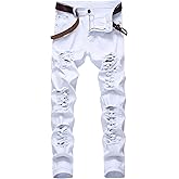 COOSVEN Men Ripped Jeans, Slim Fit Straight Leg, Denim Pants with Holes