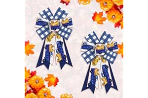 ON-AIRSTORE 2PCS Fall Wreath Bows Thanksgiving Bows Blue White Buffalo Plaid Trucks Burlap Linen Bow for Wreath, Autumn Ribbon Bows for Thanksgiving Party Home Indoor Outdoor Decoration Wreath Ornament Supplies