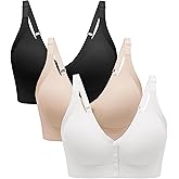 Angelhood Seamless Front Closure Bras for Women with Jelly Support, Wireless Supportive Mastectomy Bralettes Pack of 3
