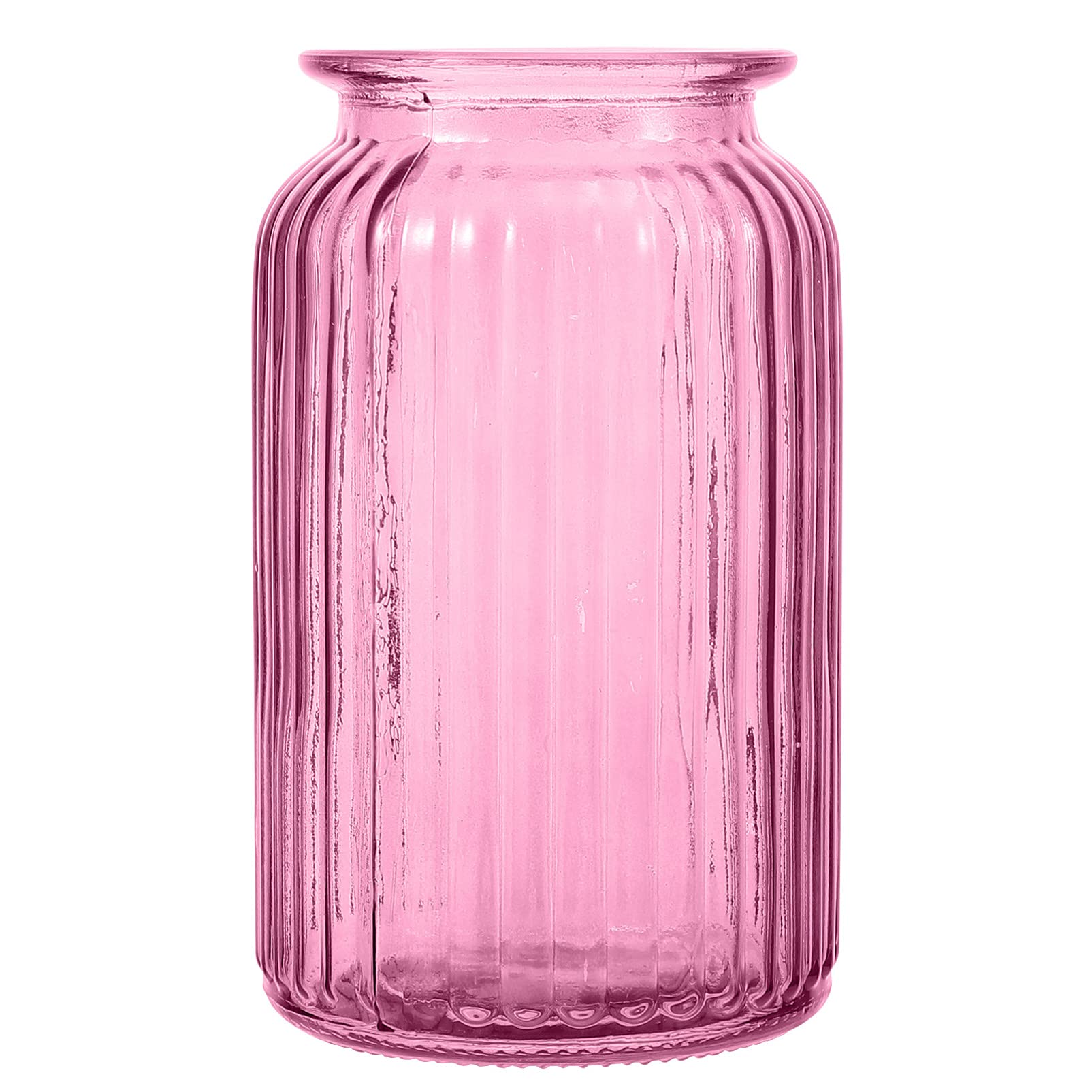 Ciieeo Colored Glass Vase 7.09 Inch Simple Style Flower Arrangement Container for Hydroponic Plants Home Office Bedroom Decor Pink Floral Container