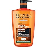 L'Oréal Paris Men Expert Hydra Energetic XXXL Shower Gel, Men's Taurine Body Wash for Body, Face, Hair & Beard, Energizing & 
