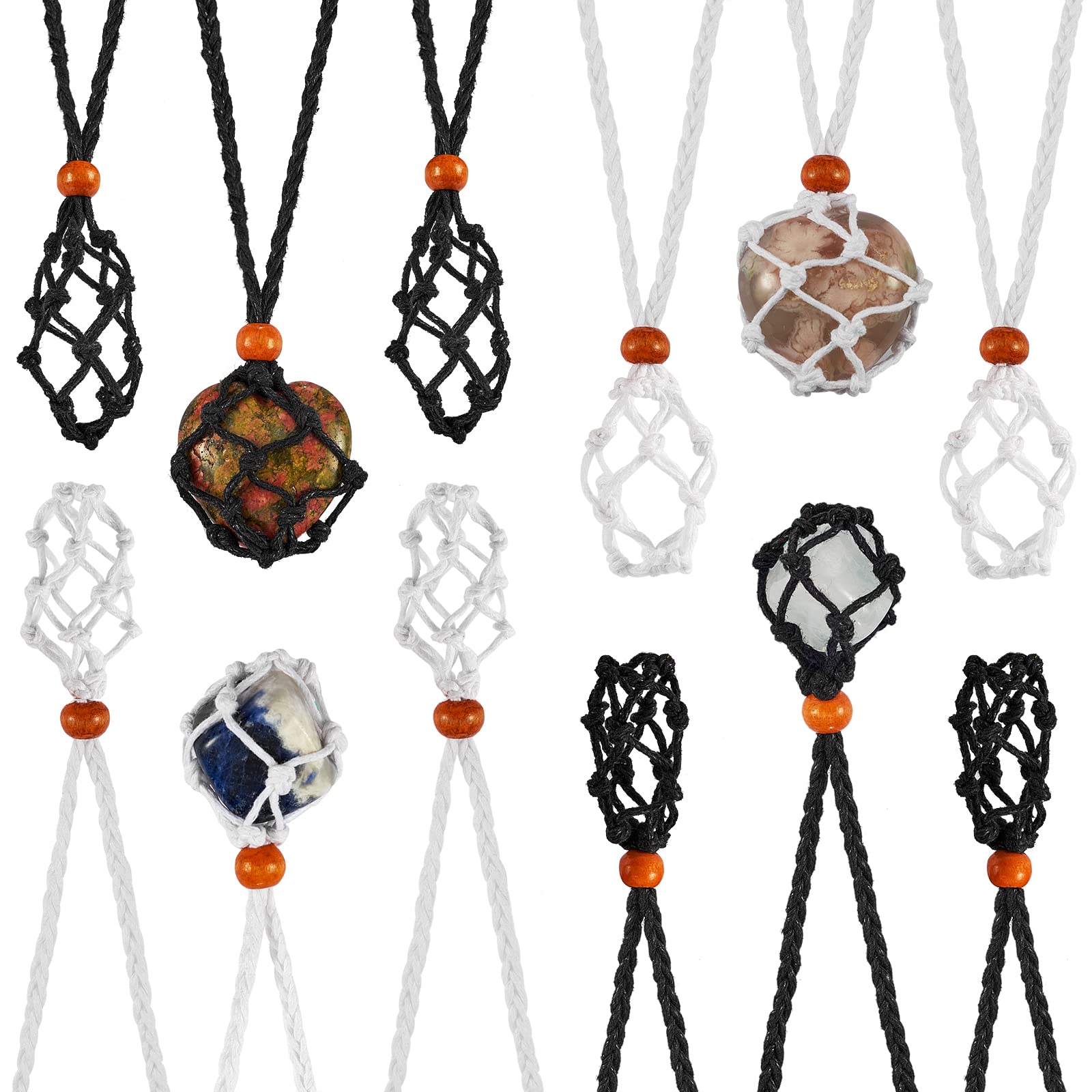 WEWAYSMILE 12 Pieces Crystal Necklace Holder, Necklace Cord Stone Holder, Cord Empty Stone Holder, for Pendant Necklace Jewelry Making(35cm) White