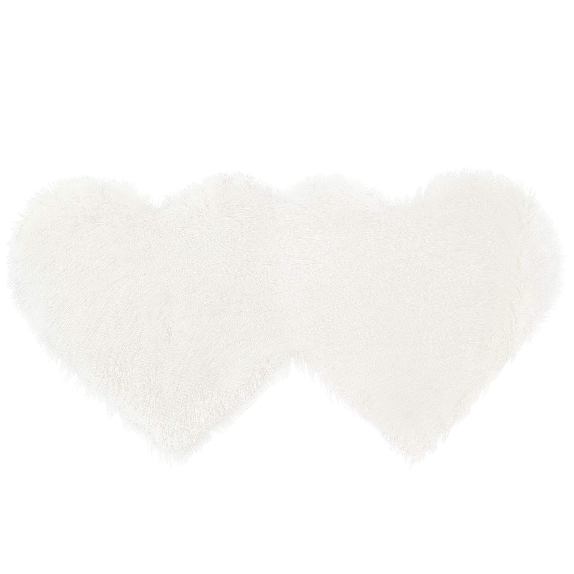 PiccoCasa Double Heart Shaped Faux Fur Rug, Soft Artificial Sheepskin Fluffy Floor Carpet for Home Living Room Bedroom - Sofa Shaggy Area Rugs Mat Snow, 60 X120cm / 4ft x 2ft Snow White
