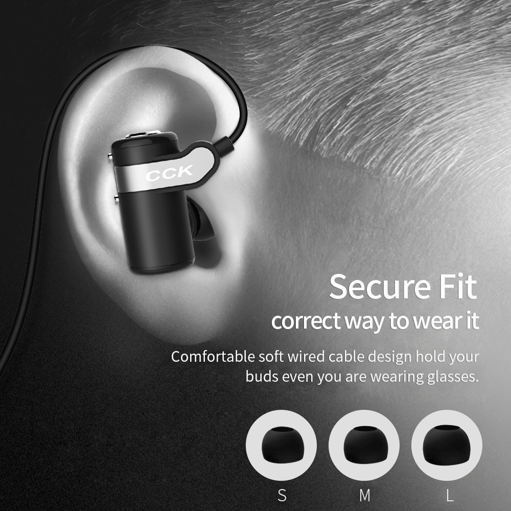 Bluetooth Headphones CCK Wireless Earbuds Sports Best Running Earphones Hi-Fi Stereo Noise Cancelling Sweatproof for Gym Workout Exercising Fashionable In Ear Headsets Computer iphone Android Black