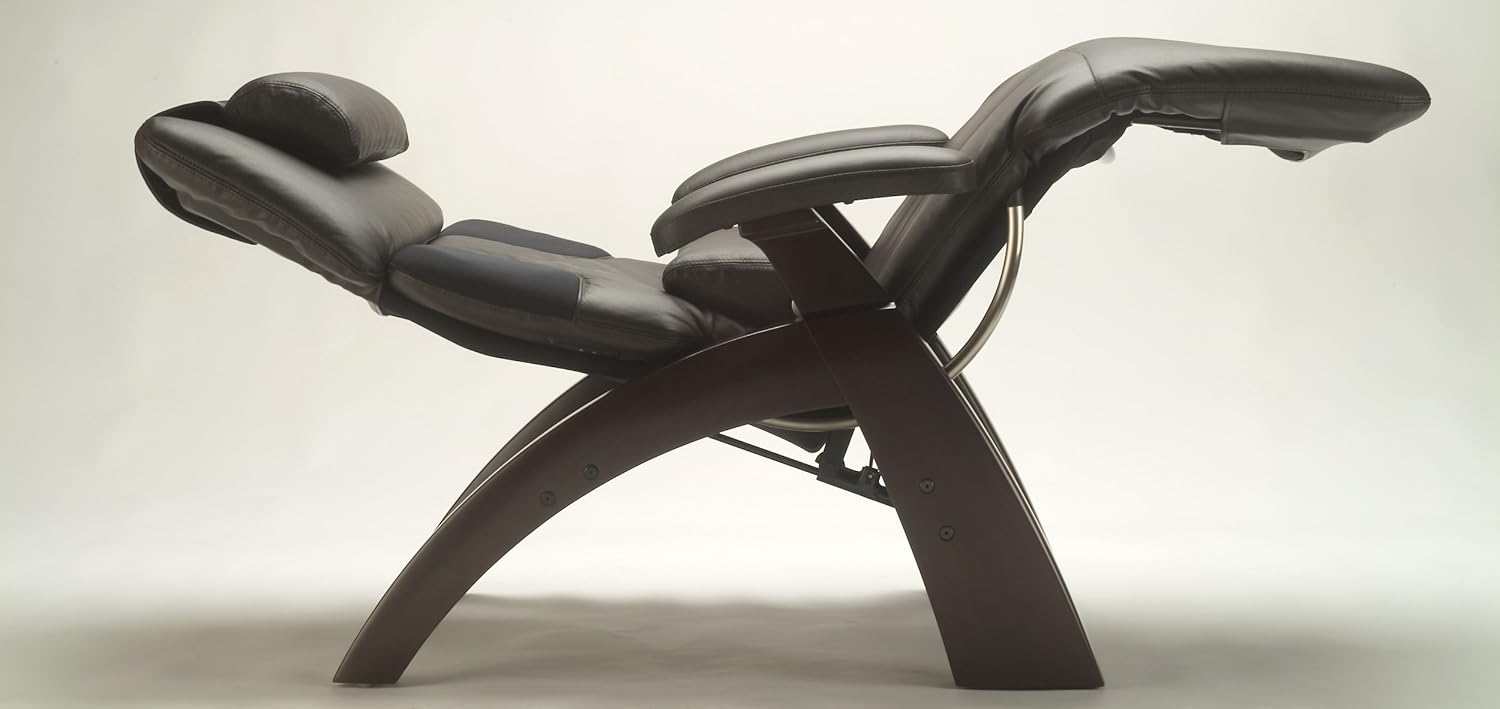 Amazon Com Human Touch Black Leather Perfect Chair Recliner Dark Walnut Base Manual Recline Pc 097 Kitchen Dining