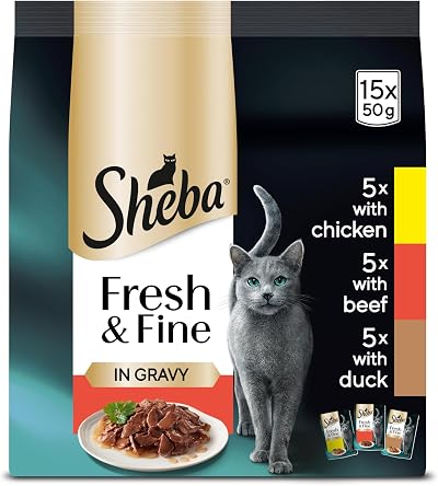 Sheba Cat Wet Food Fresh and Fine Pouches in Gravy 15 x 50 g Pack of 3
