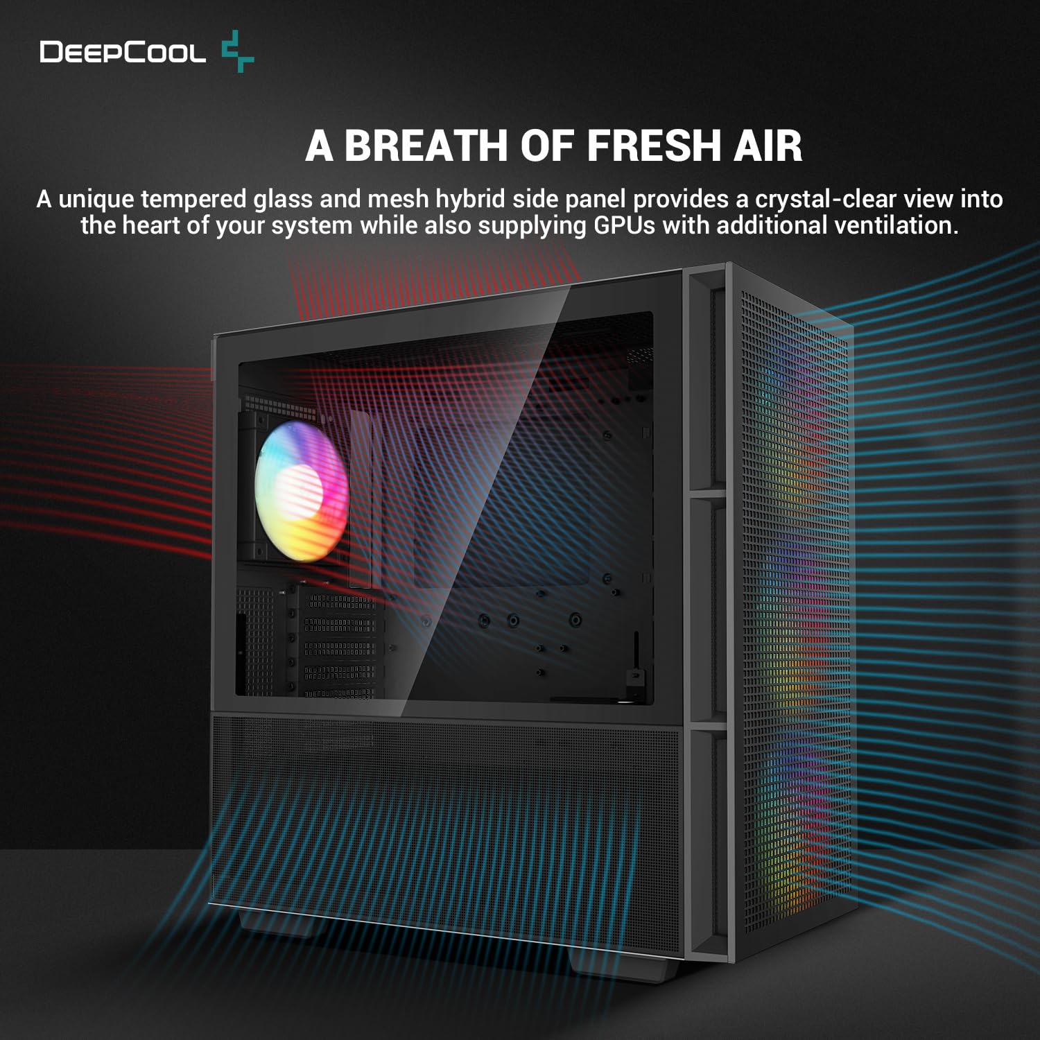 CH560 PC Case ATX High-Airflow 140mm PWM ARGB Fans Front Panel Mid Tower ATX Hybrid Mesh/Tempered Glass Side Panel PC Case 360mm Radiator support Top/Front USB 3.0 Type-C I/O Panel