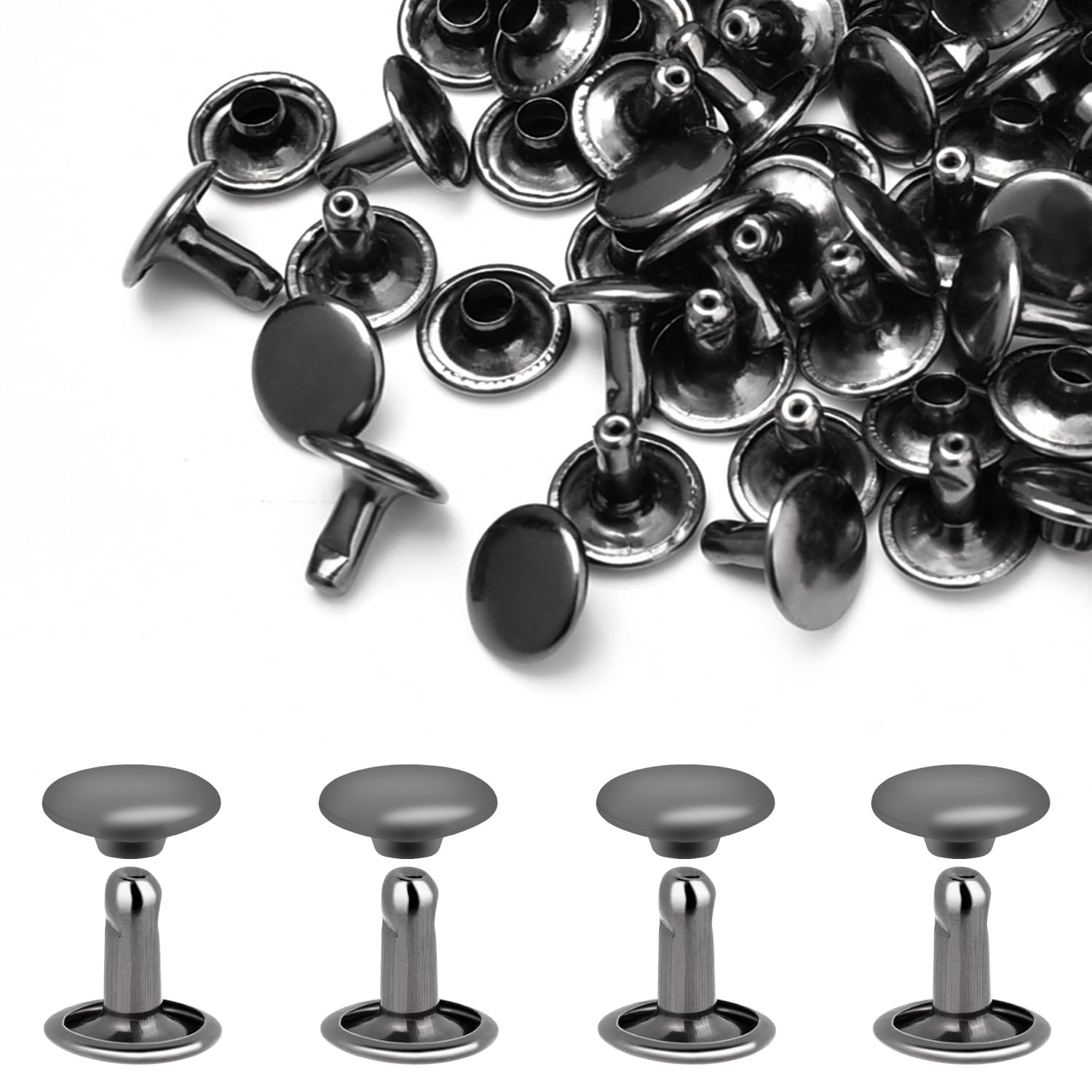 200Sets Rivets for Leather, 10mm Double Cap Leather