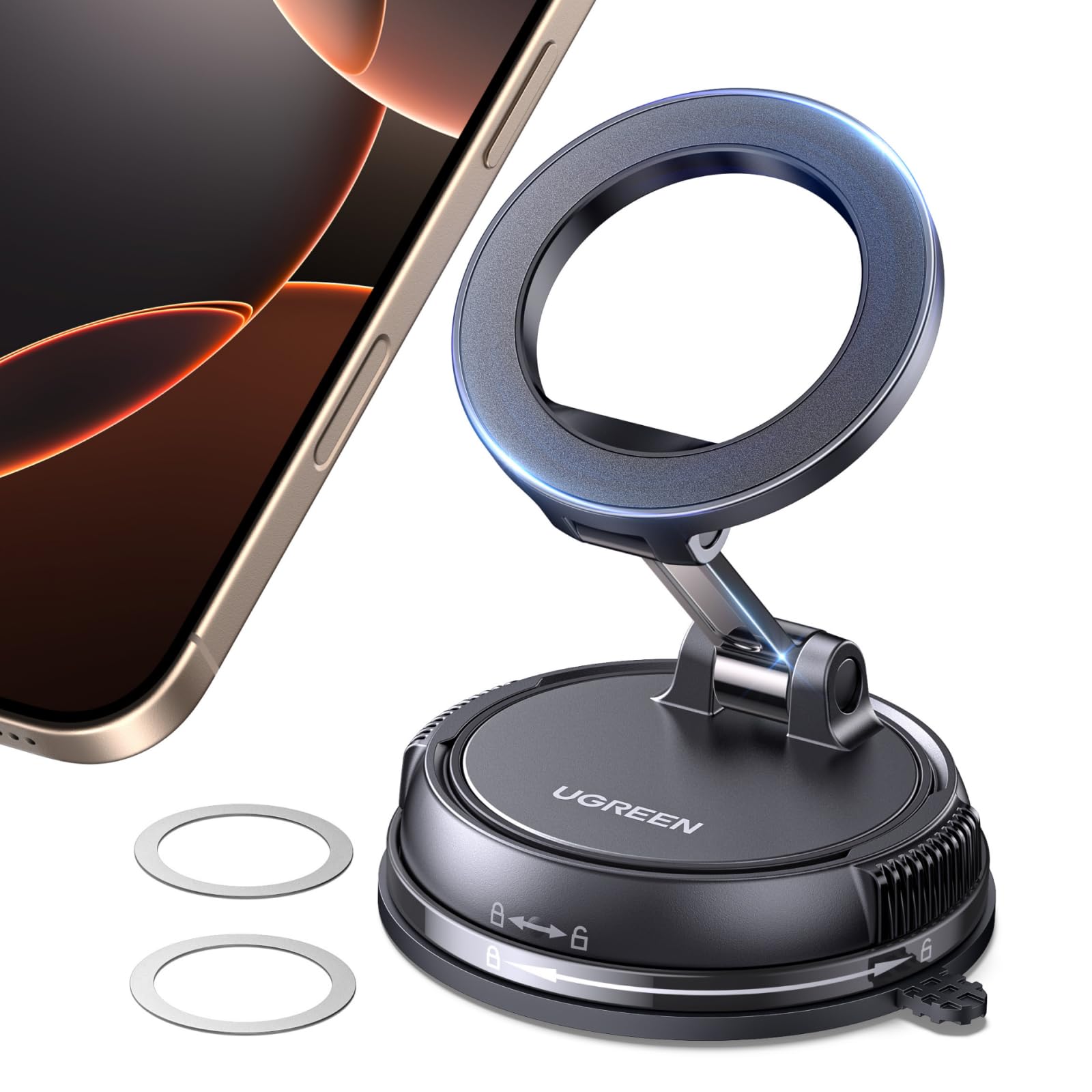 UGREEN Handyhalterung Auto für Magsafe Autohalterung mit N55 Starker Magnet, Handy Halterung Auto mit Vakuum Saugnapf & Nano-Gel-Pad Kompatibel mit iPhone 17 16 15 14 13 12 Pro Max