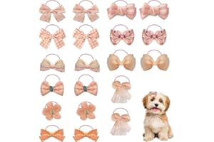 Dog Hair Bows 20PCS – Pink Decorative Elastic Bands for Grooming, 3.5cm Diameter Hair Accessories for Long-Haired Small Breed