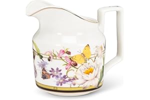 Abbott Collection Butterfly Garden Creamer - Bone China, White/Green (4"H)