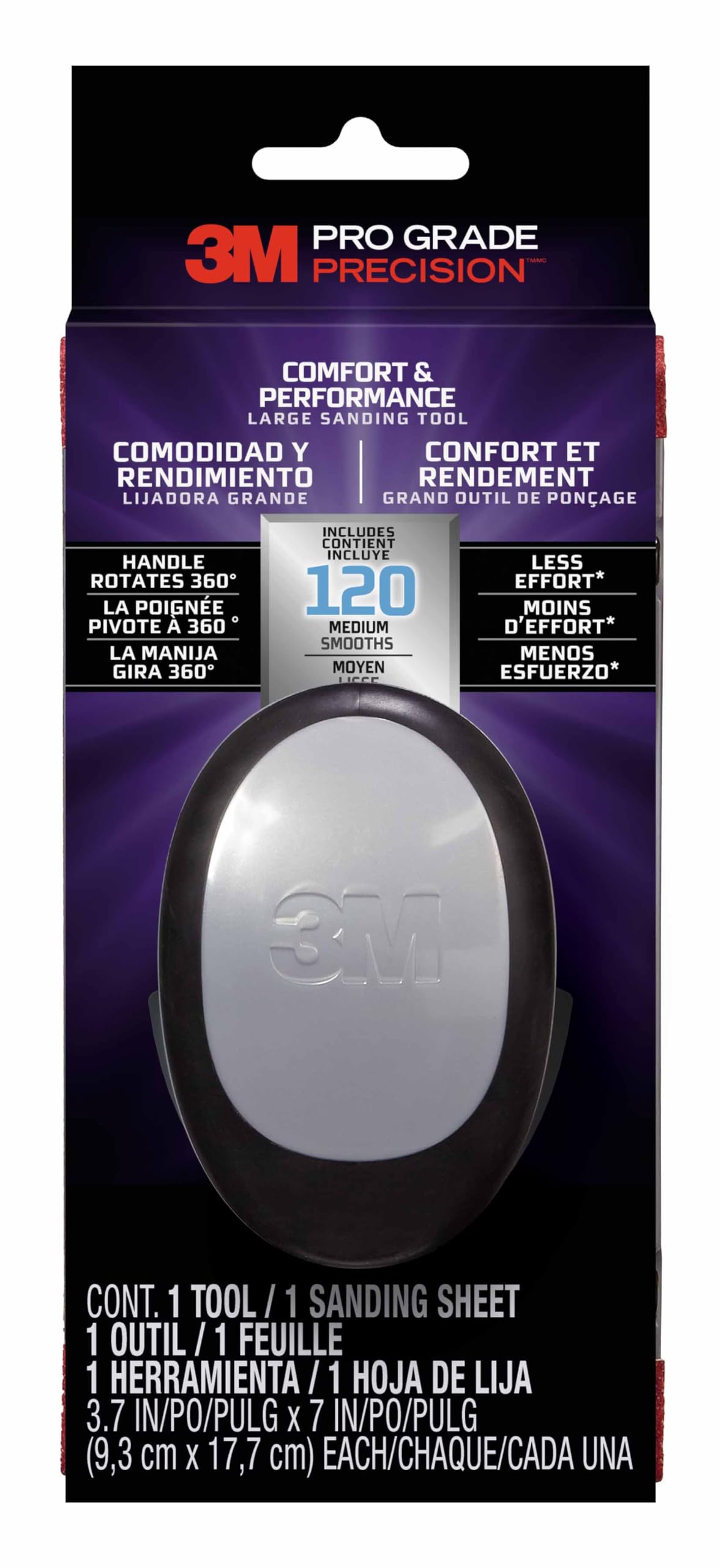 3M Pro Grade Precision Comfort & Performance Large Sanding Tool, Medium grit 120, 463-000-TRI-4, 9,3 cm x 17,7 cm, 1 /Pack