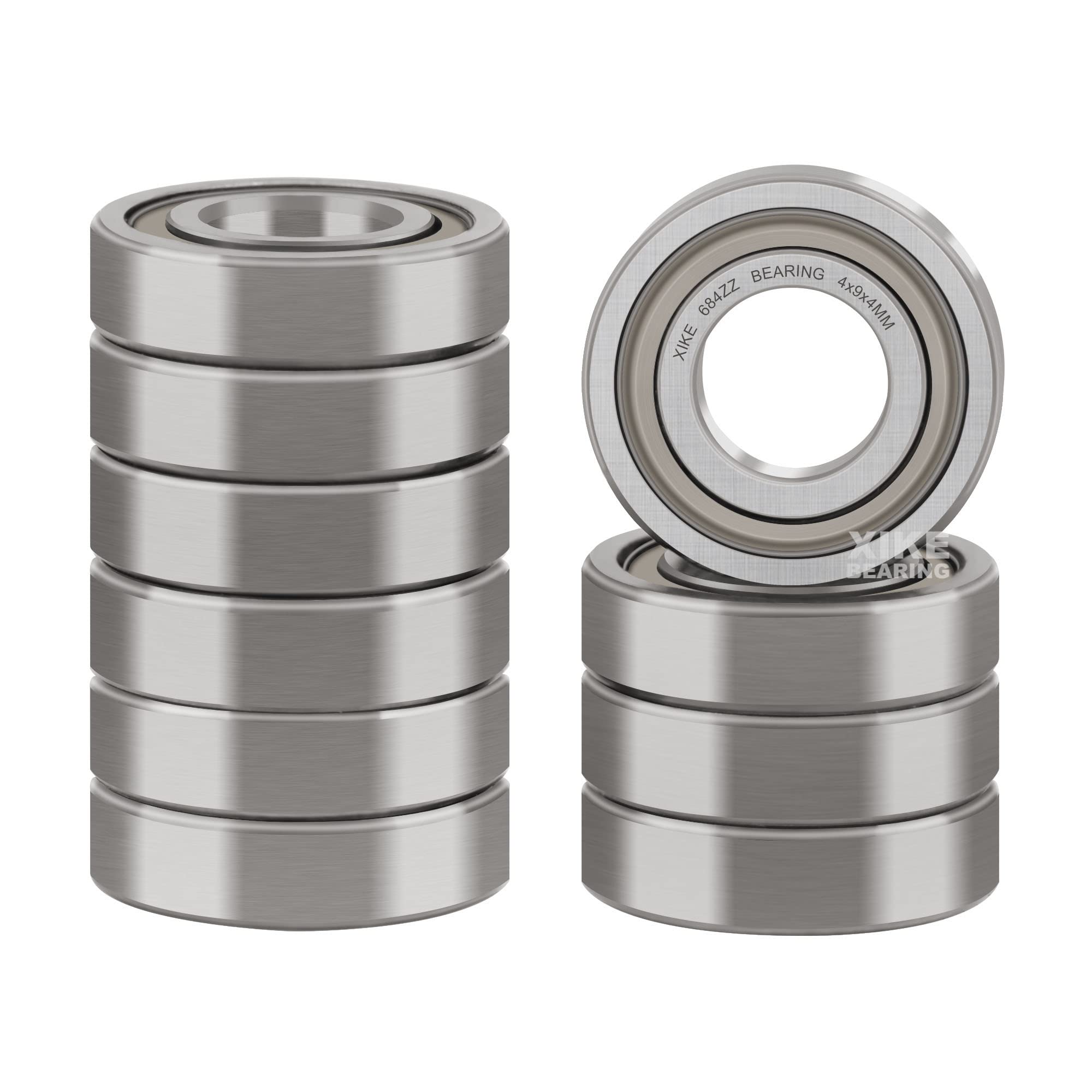 XIKE 10 pcs 684ZZ Ball Bearings 4x9x4mm Chrome Steel and Double Metal Seal, 684-2Z Miniature Deep Groove Ball Bearing.
