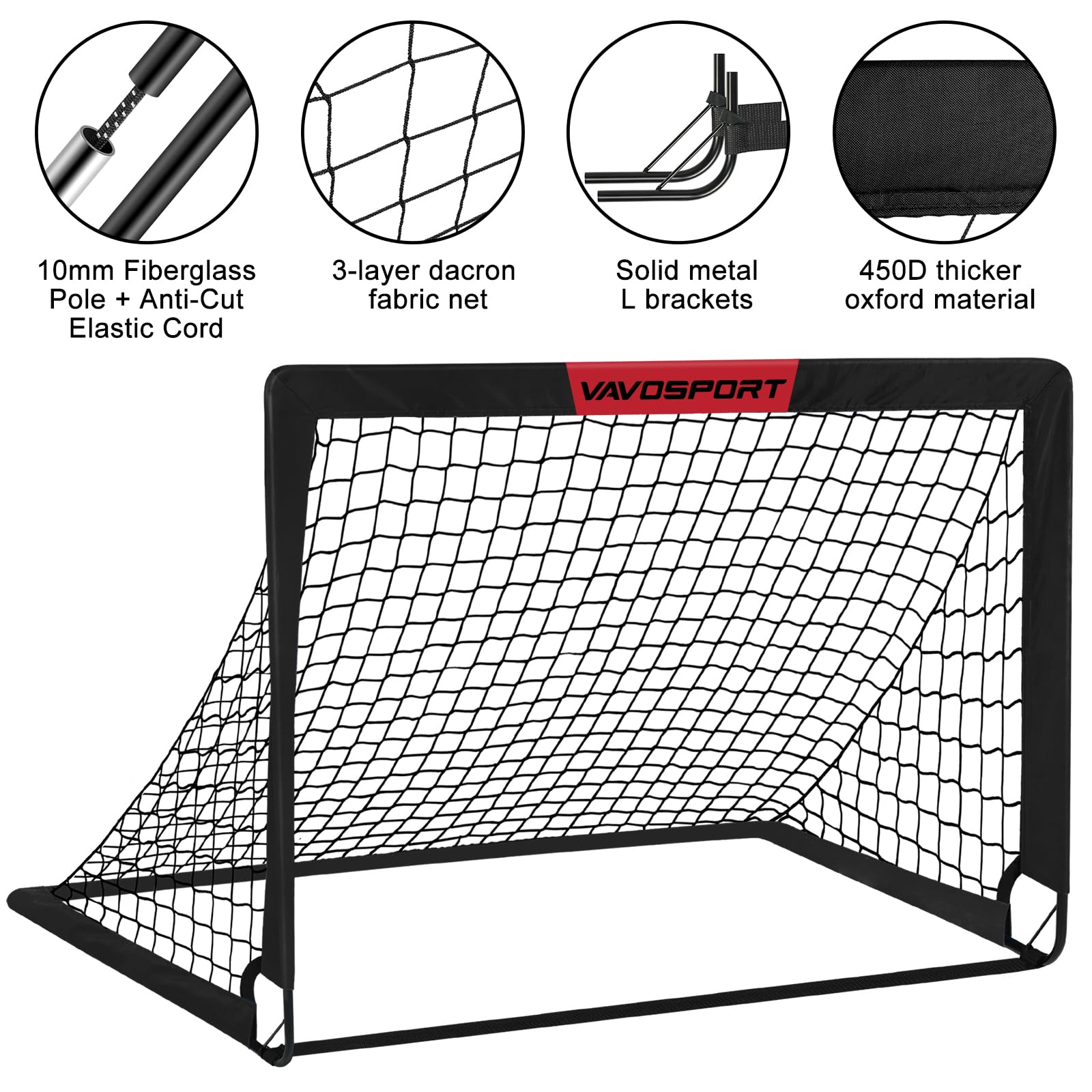 VAVOSPORT Kids Soccer Goals for Backyard Set - 2 of 4' x 3' Portable Soccer Goal Training Equipment, Pop Up Toddler Soccer Net with Soccer Ball, Soccer Set for Kids, Youth Outdoor Games, Sports, Play