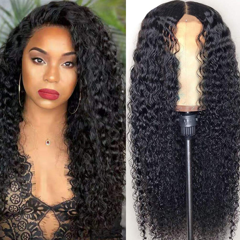 Queen Love Kinky Curly Human Hair Wigs 13x4 Lace Front Wigs Human Hair Brazilian Curly Human Hair Lace Front Wigs for Black Women Natural Color(22 Inch)