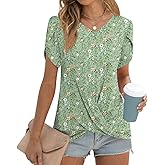 Addtoo Womens Casual 2026 Tunic Summer Twist Front Tops Short Sleeve Blouse V-neck Loose Tshirt