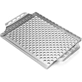 Onlyfire Stainless Steel Grill Pan with Perforated Holes for Grilling | Nonstick BBQ Grill Topper, Handles, For Grilling Seafood, Meats &amp; Vegetables