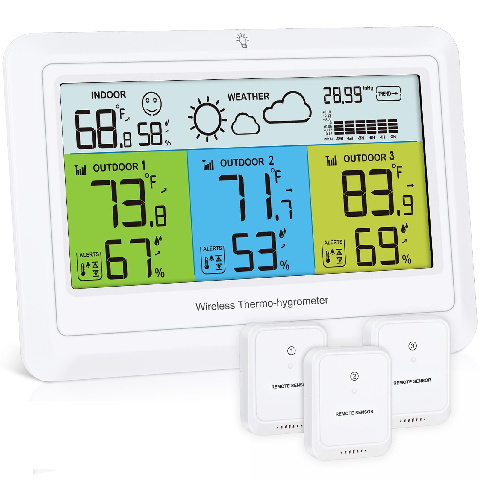 Photo 1 of PENTASPI Weather Station Wireless Indoor Outdoor with 3 Sensors, Home Weather Stations Digital Thermometer Humidity with Alert, Barometer Pressure, Backlight, Forecast Station, for Home Office