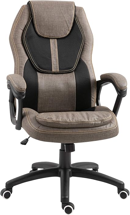 Fauteuil De Bureau Manager Massant Hauteur Reglable Pivotant 360 Polyester Pu Gris Brun Surpiqure Orange Amazon Fr Fournitures De Bureau
