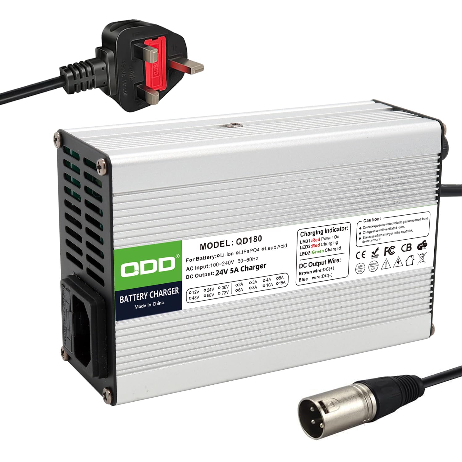 QDD 24V 5A Lead Acid Charger for Lead Acid AGM GEL VRLA OPZV Battery with 3pin XLR Connector