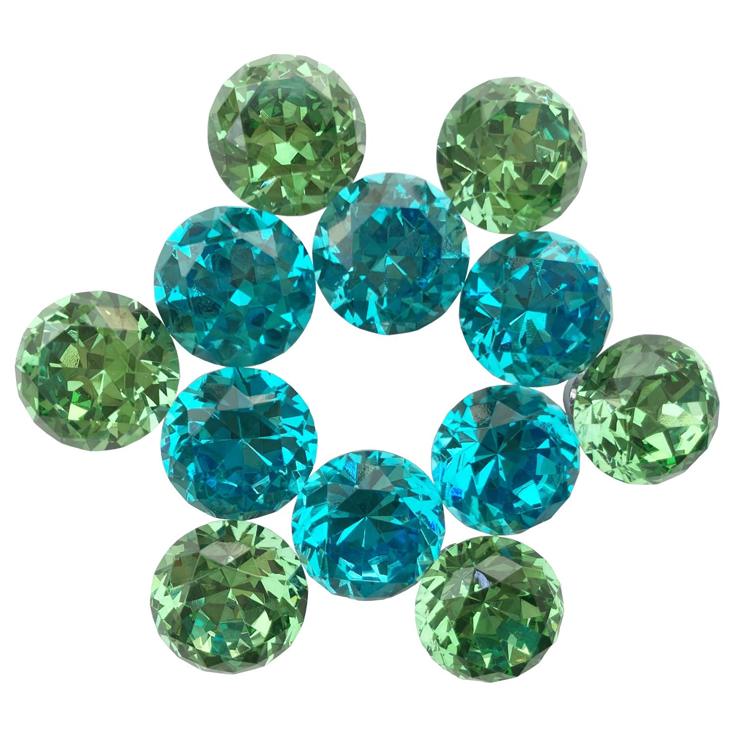 Becho 12 pcs 3cm Crystal Knob Pull Handles for Drawer Cabinet Cupboard Crystal Glass Diamond Shape Flat Round Crystal Glass with Screws (Crystal Green+Crystal Blue)